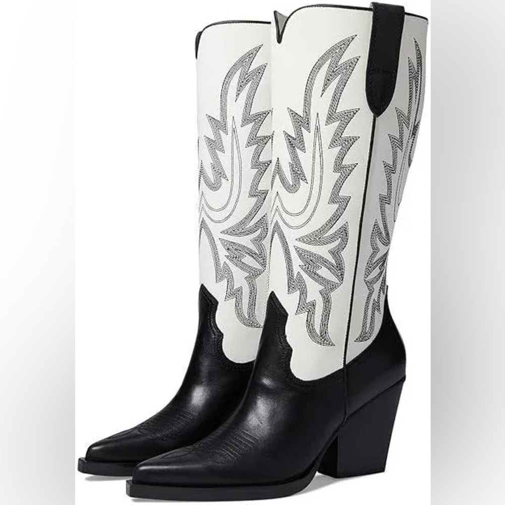Dolce Vita Blanch Western Cowboy boot in black and white